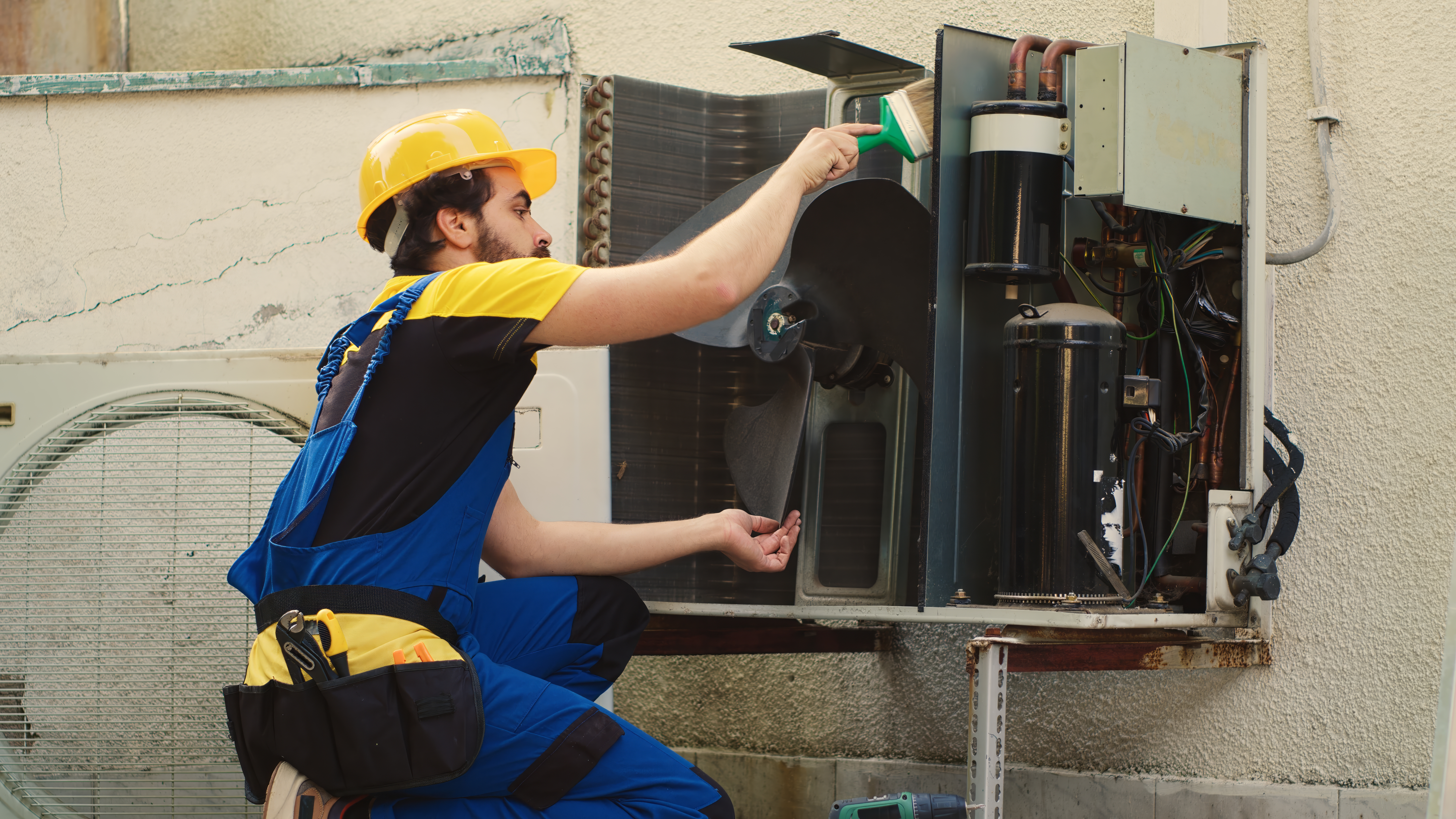 Technician replacing AC spare parts in a Dubai home